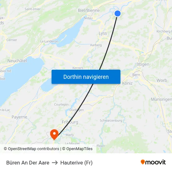 Büren An Der Aare to Hauterive (Fr) map