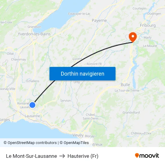 Le Mont-Sur-Lausanne to Hauterive (Fr) map