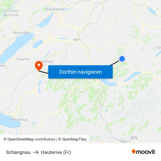 Schangnau to Hauterive (Fr) map