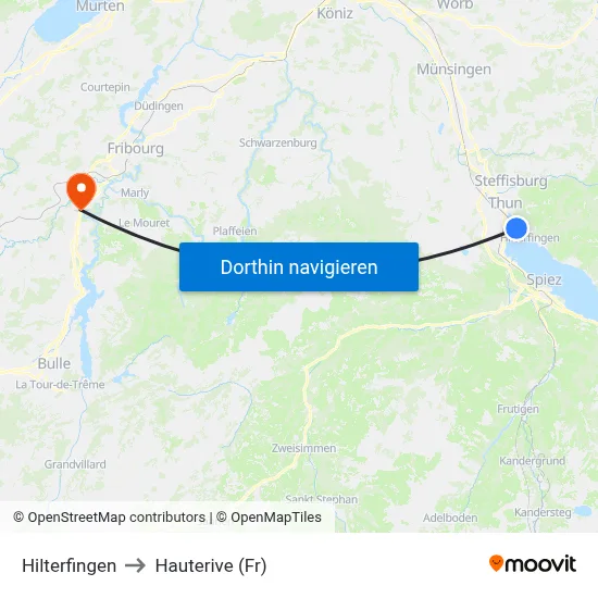 Hilterfingen to Hauterive (Fr) map