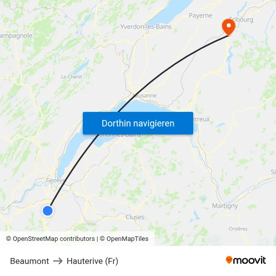 Beaumont to Hauterive (Fr) map