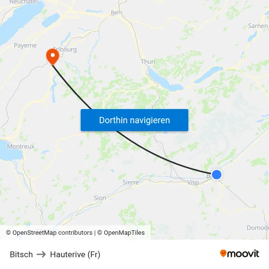 Bitsch to Hauterive (Fr) map