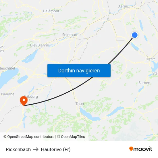 Rickenbach to Hauterive (Fr) map