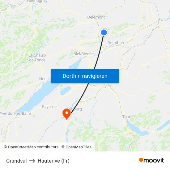 Grandval to Hauterive (Fr) map