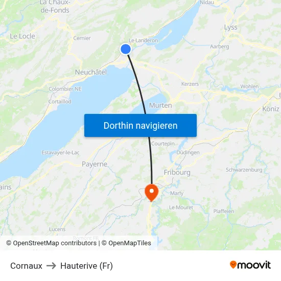 Cornaux to Hauterive (Fr) map