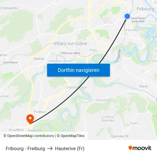 Fribourg - Freiburg to Hauterive (Fr) map