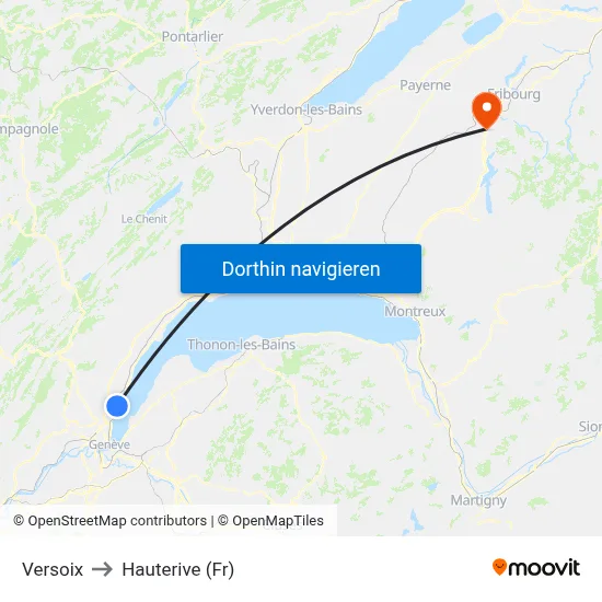 Versoix to Hauterive (Fr) map