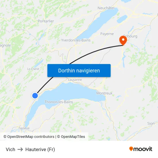 Vich to Hauterive (Fr) map