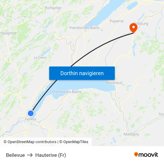 Bellevue to Hauterive (Fr) map
