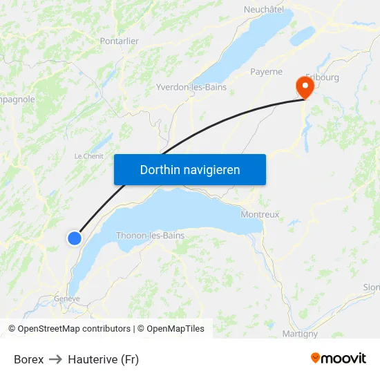 Borex to Hauterive (Fr) map