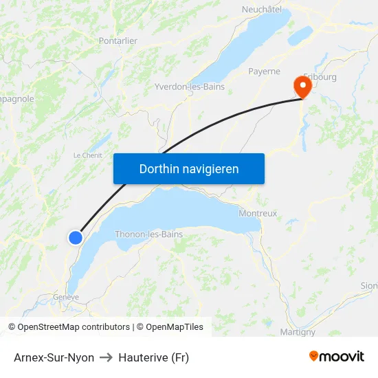 Arnex-Sur-Nyon to Hauterive (Fr) map