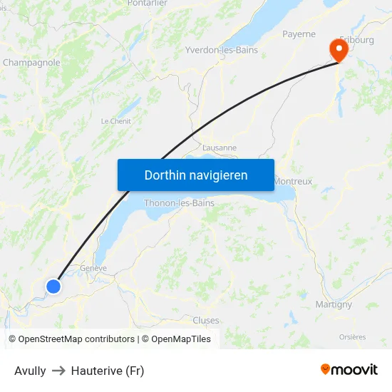 Avully to Hauterive (Fr) map