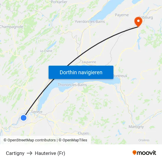 Cartigny to Hauterive (Fr) map