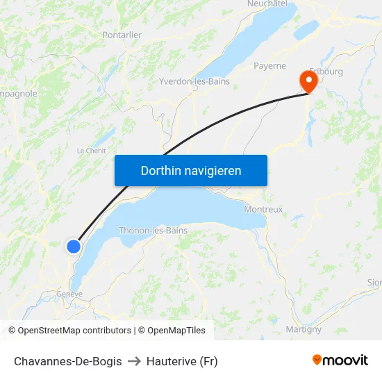 Chavannes-De-Bogis to Hauterive (Fr) map