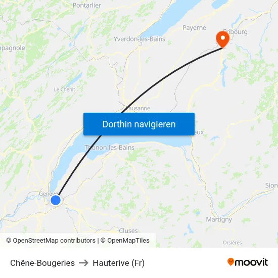 Chêne-Bougeries to Hauterive (Fr) map
