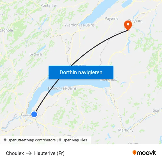 Choulex to Hauterive (Fr) map