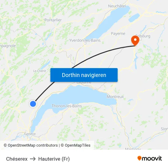 Chéserex to Hauterive (Fr) map