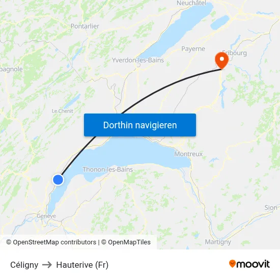 Céligny to Hauterive (Fr) map