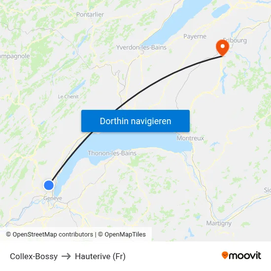 Collex-Bossy to Hauterive (Fr) map