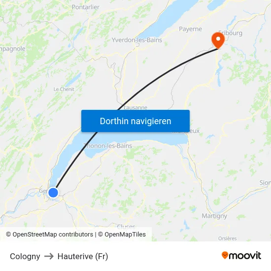Cologny to Hauterive (Fr) map
