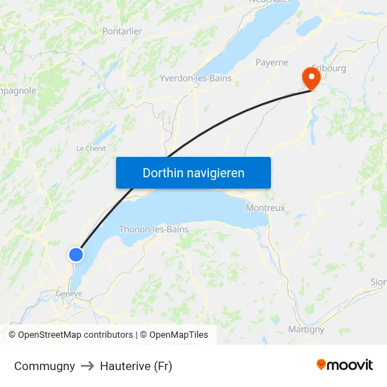 Commugny to Hauterive (Fr) map