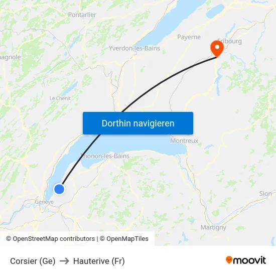 Corsier (Ge) to Hauterive (Fr) map