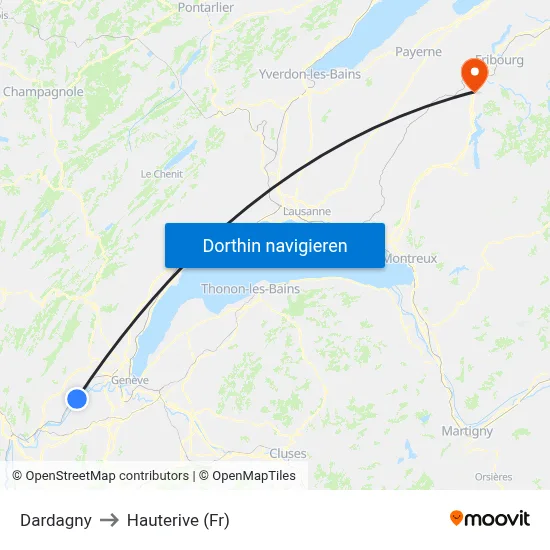 Dardagny to Hauterive (Fr) map