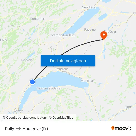 Dully to Hauterive (Fr) map