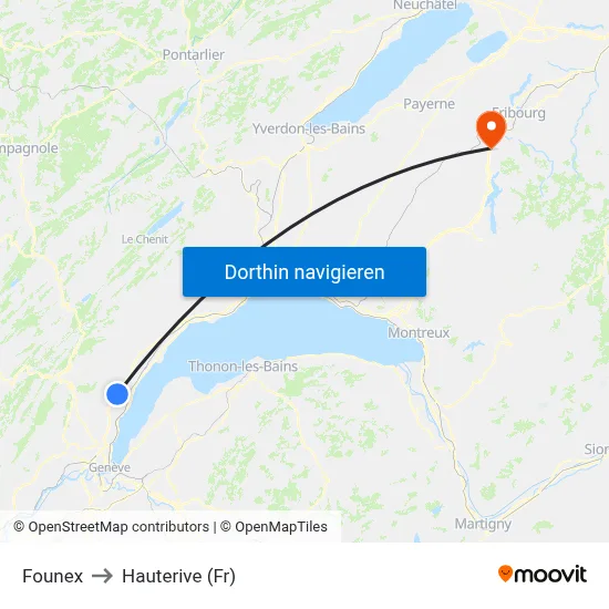 Founex to Hauterive (Fr) map