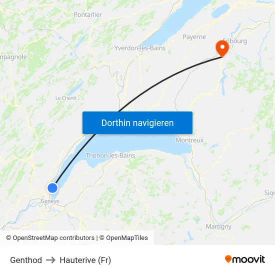 Genthod to Hauterive (Fr) map