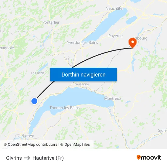 Givrins to Hauterive (Fr) map