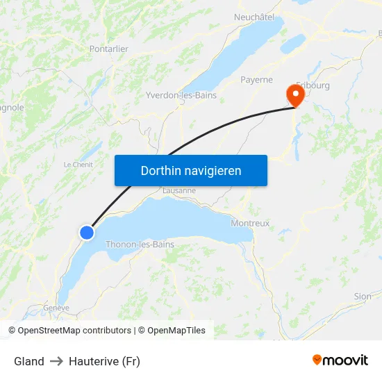 Gland to Hauterive (Fr) map