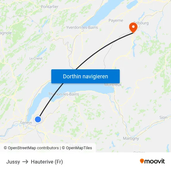 Jussy to Hauterive (Fr) map