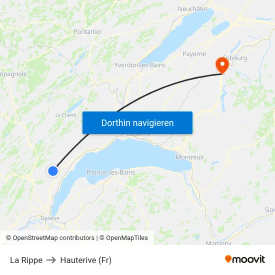 La Rippe to Hauterive (Fr) map
