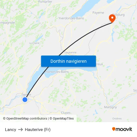 Lancy to Hauterive (Fr) map