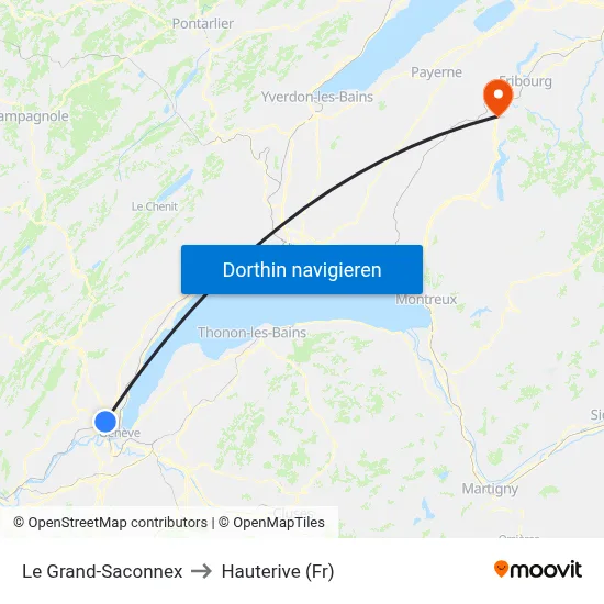 Le Grand-Saconnex to Hauterive (Fr) map