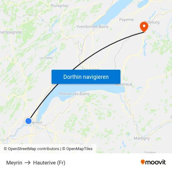 Meyrin to Hauterive (Fr) map