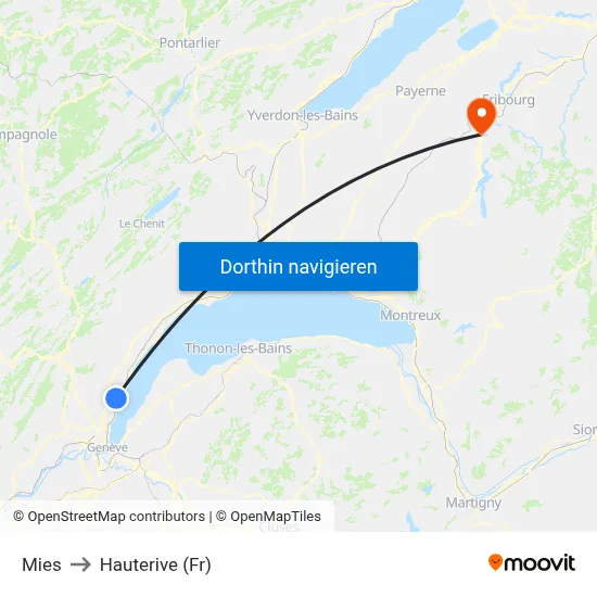 Mies to Hauterive (Fr) map