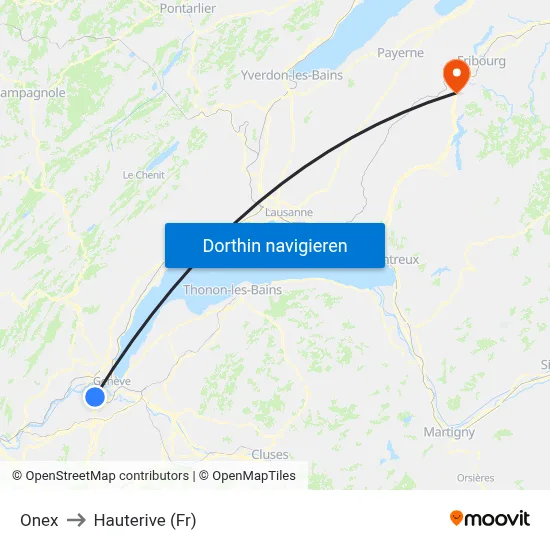 Onex to Hauterive (Fr) map