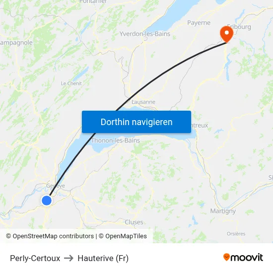 Perly-Certoux to Hauterive (Fr) map