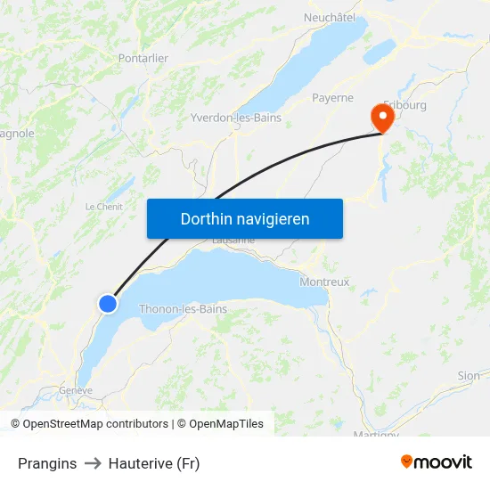 Prangins to Hauterive (Fr) map