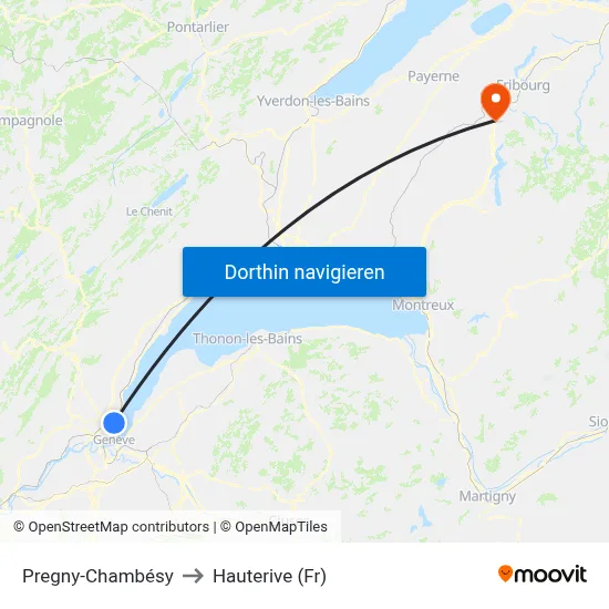 Pregny-Chambésy to Hauterive (Fr) map