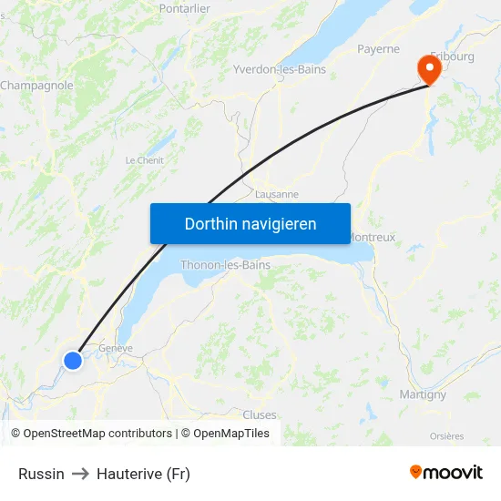 Russin to Hauterive (Fr) map