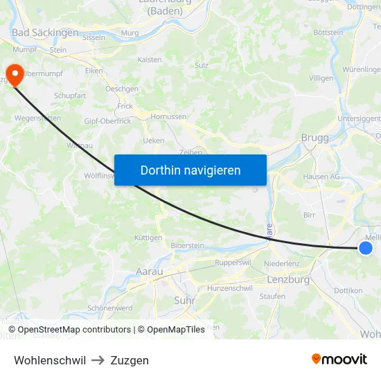 Wohlenschwil to Zuzgen map