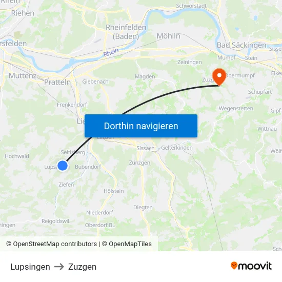 Lupsingen to Zuzgen map