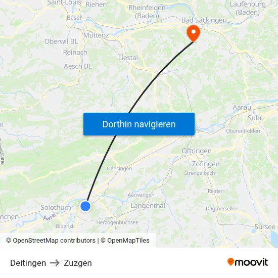Deitingen to Zuzgen map