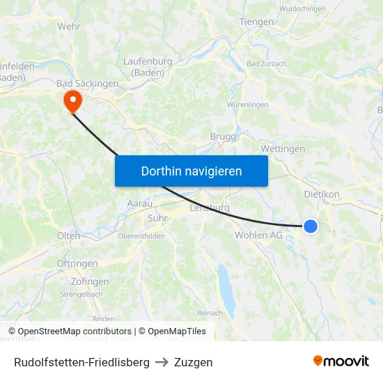 Rudolfstetten-Friedlisberg to Zuzgen map