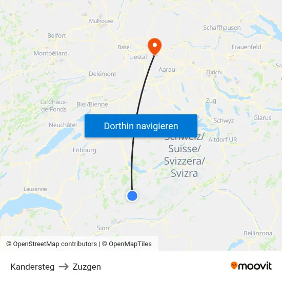 Kandersteg to Zuzgen map