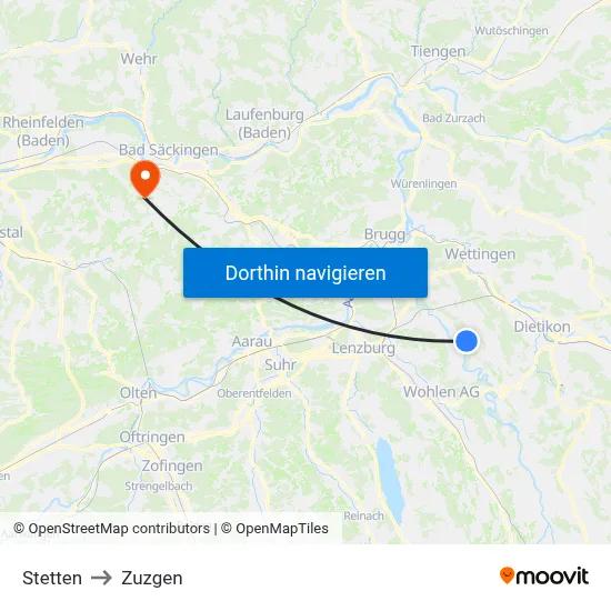 Stetten to Zuzgen map