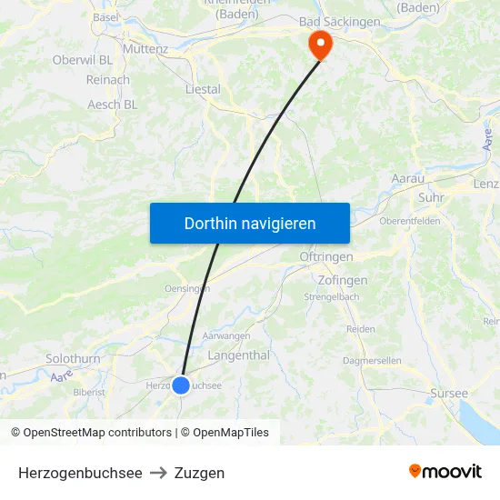 Herzogenbuchsee to Zuzgen map